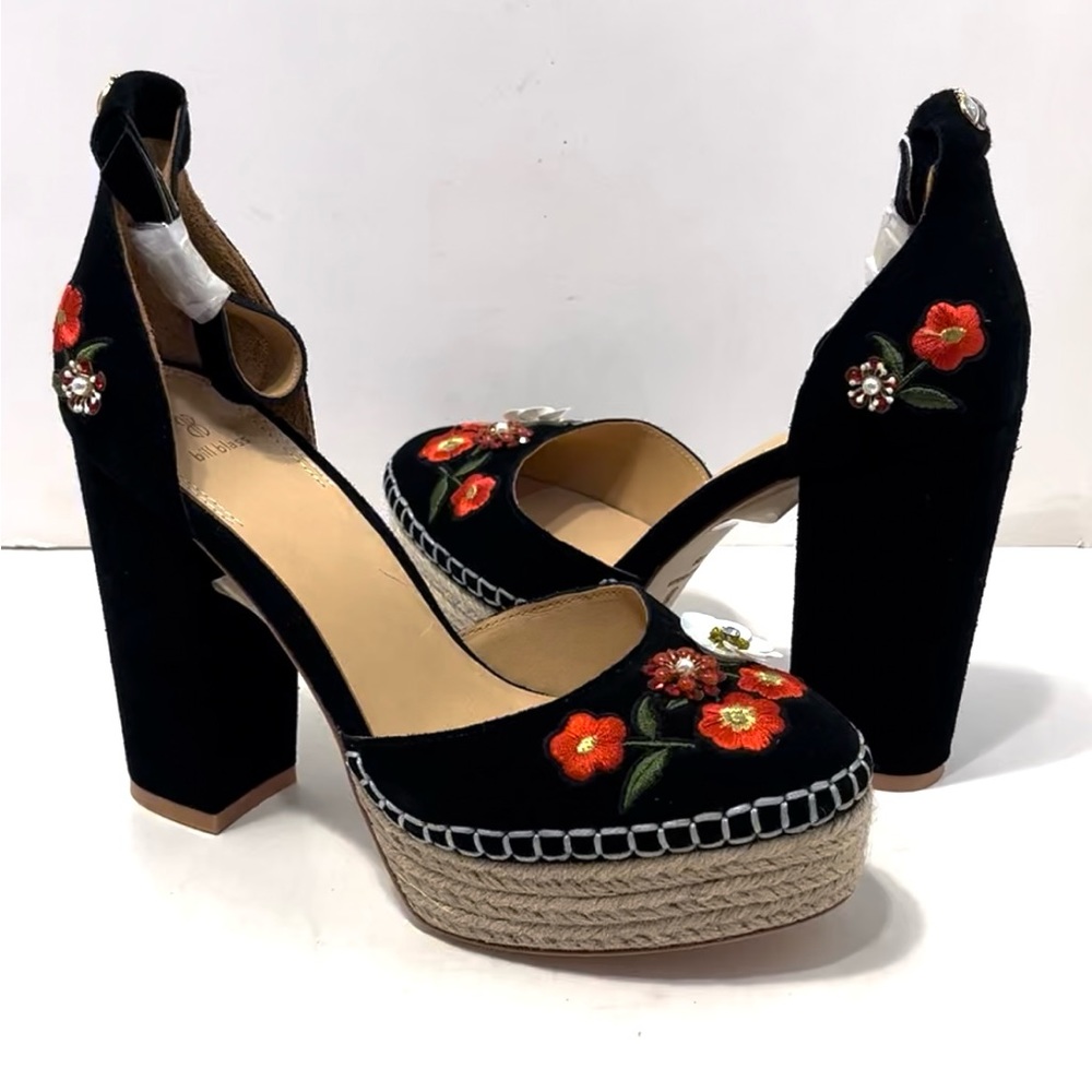 Anthropologie BILL BLASS EMMA Embellished All Leather Platform Heels Ank…